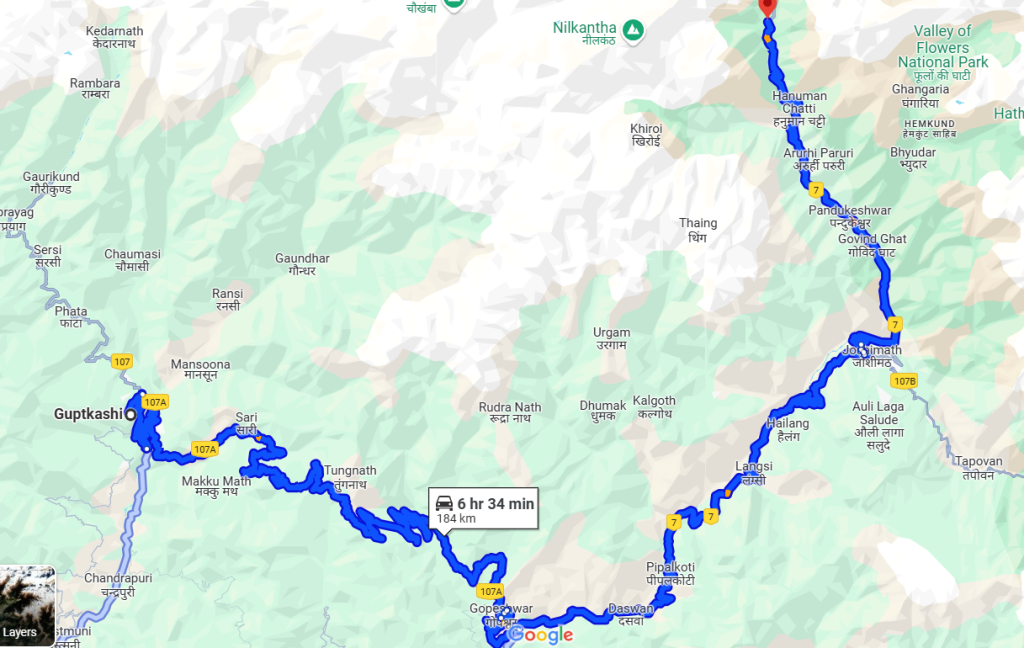 guptkashi-to-badrinth-map