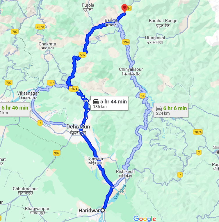 haridwar-to-barkot-char-dham-map
